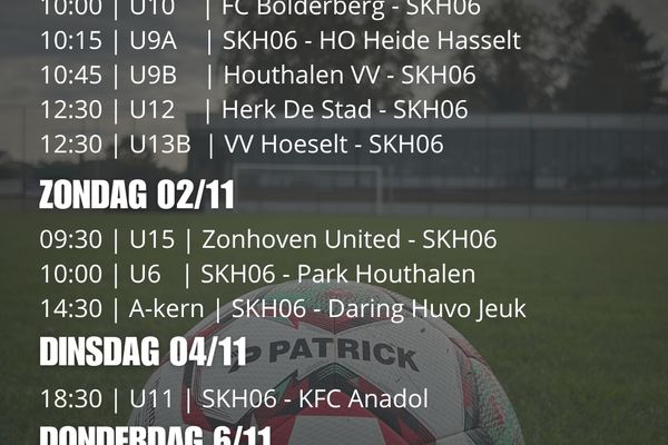 Overzicht wedstrijden weekend 1-2 november