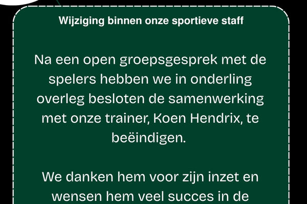 Wijzigingen binnen onze sportieve staf