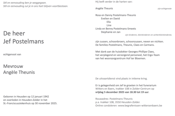 Overlijden van Jef Postelmans