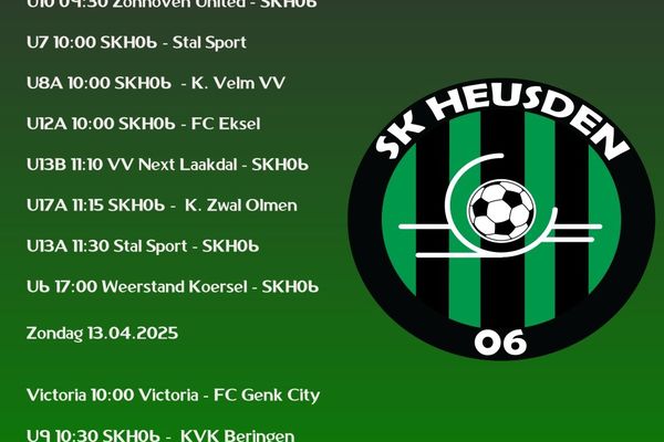 Wedstrijden weekend 12 & 13 April