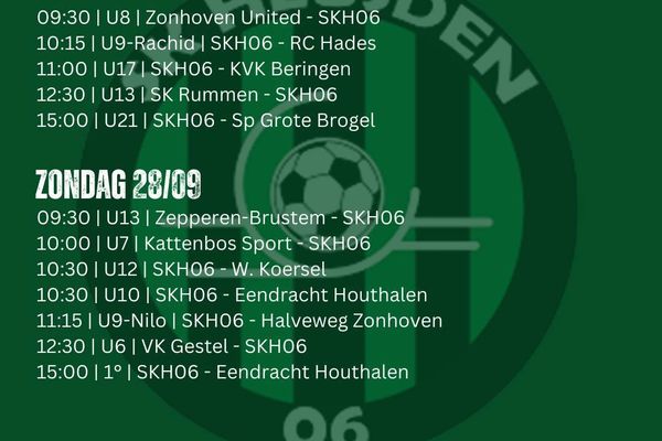 wedstrijden 28/29 September